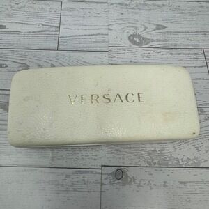 Versace‎ Eyeglasses Case White Textured Leather Gold Logo